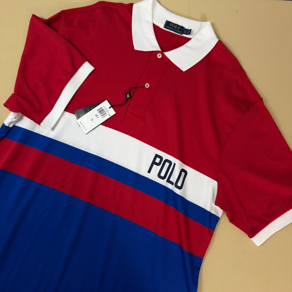 NEW Polo Ralph Lauren Polo Shirt Men XLT Red Multi Colorblock Logo 711746454002